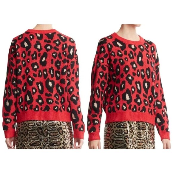 Scoop Sweaters - Scoop Women's Leopard Print Crewneck Long Sleeve Pullover Sweater Size Medium